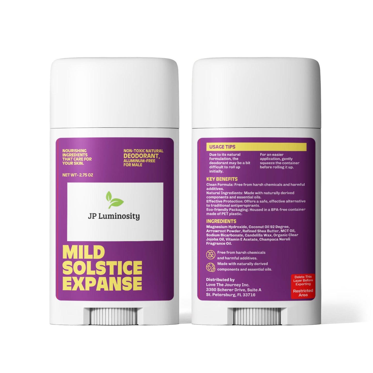2 Pack Non-toxic Natural Deodorant, Aluminum-Free for Men